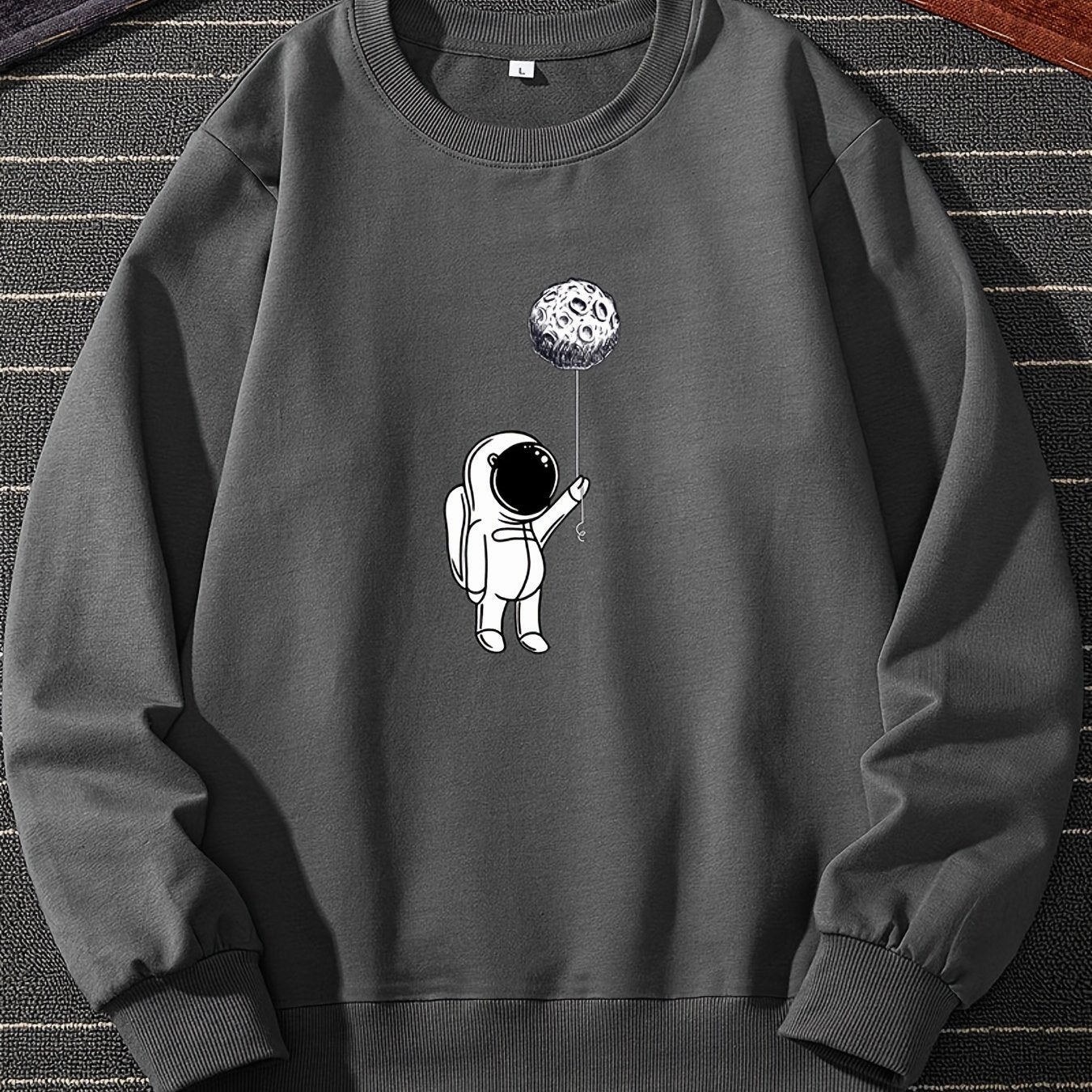 Men's Astronaut Planet Print Autumn Crewneck Casual Sports Sweatshirt