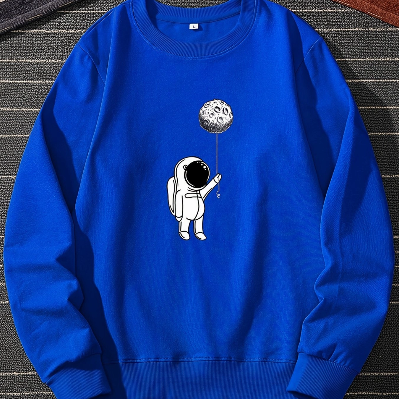 Men's Astronaut Planet Print Autumn Crewneck Casual Sports Sweatshirt