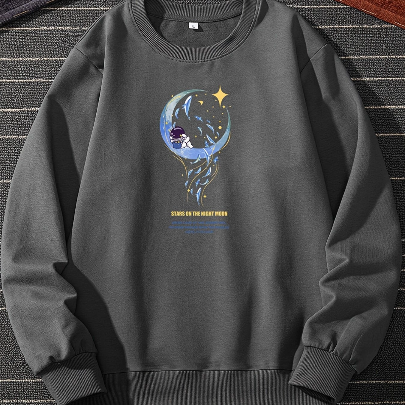 Men's Moon And Star Pattern Print Crewneck Casual Sports Sweatshirt