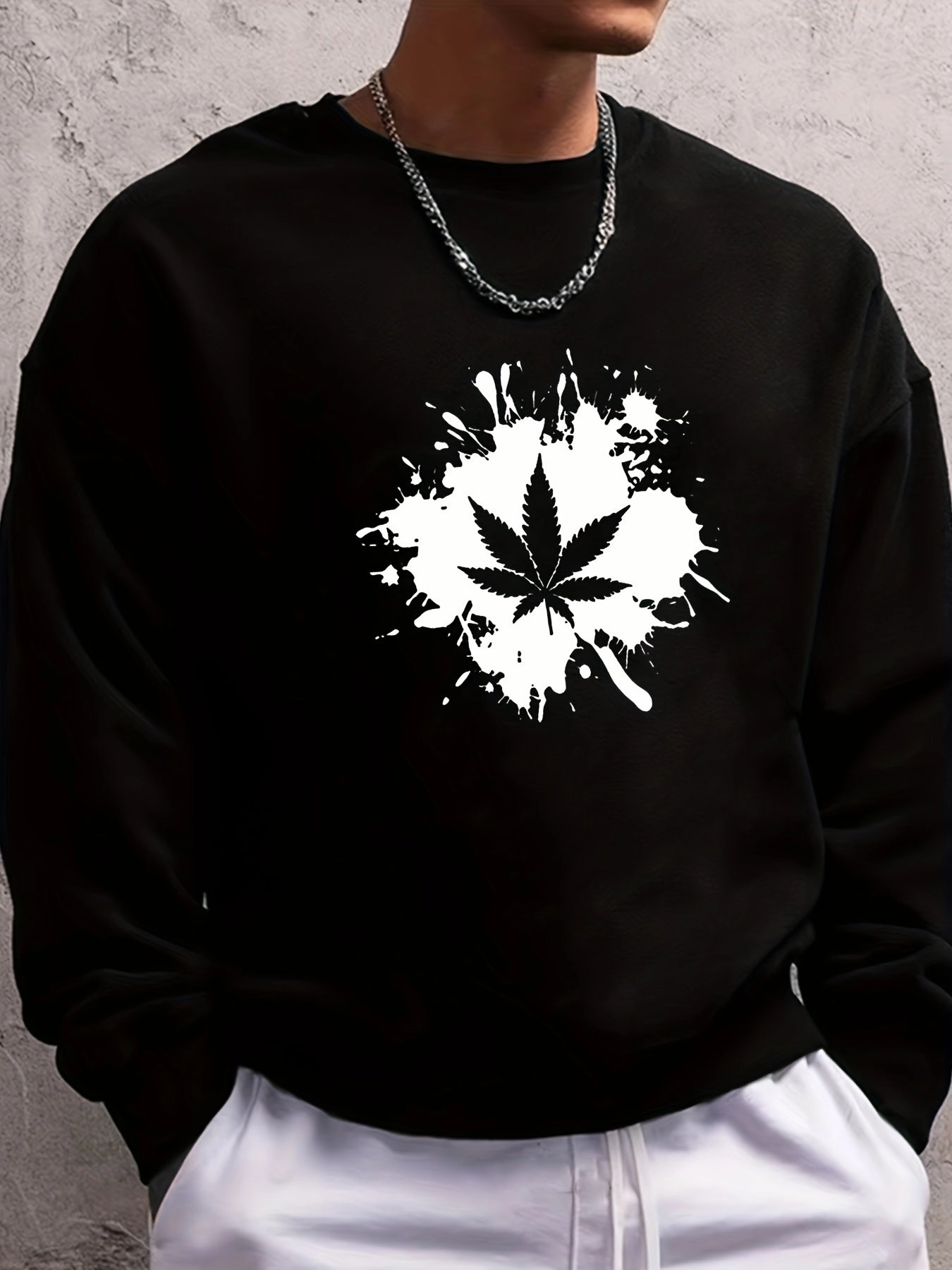 Men's Round Neck Long Sleeve Sweatshirt With Multi-pattern Vintage Print