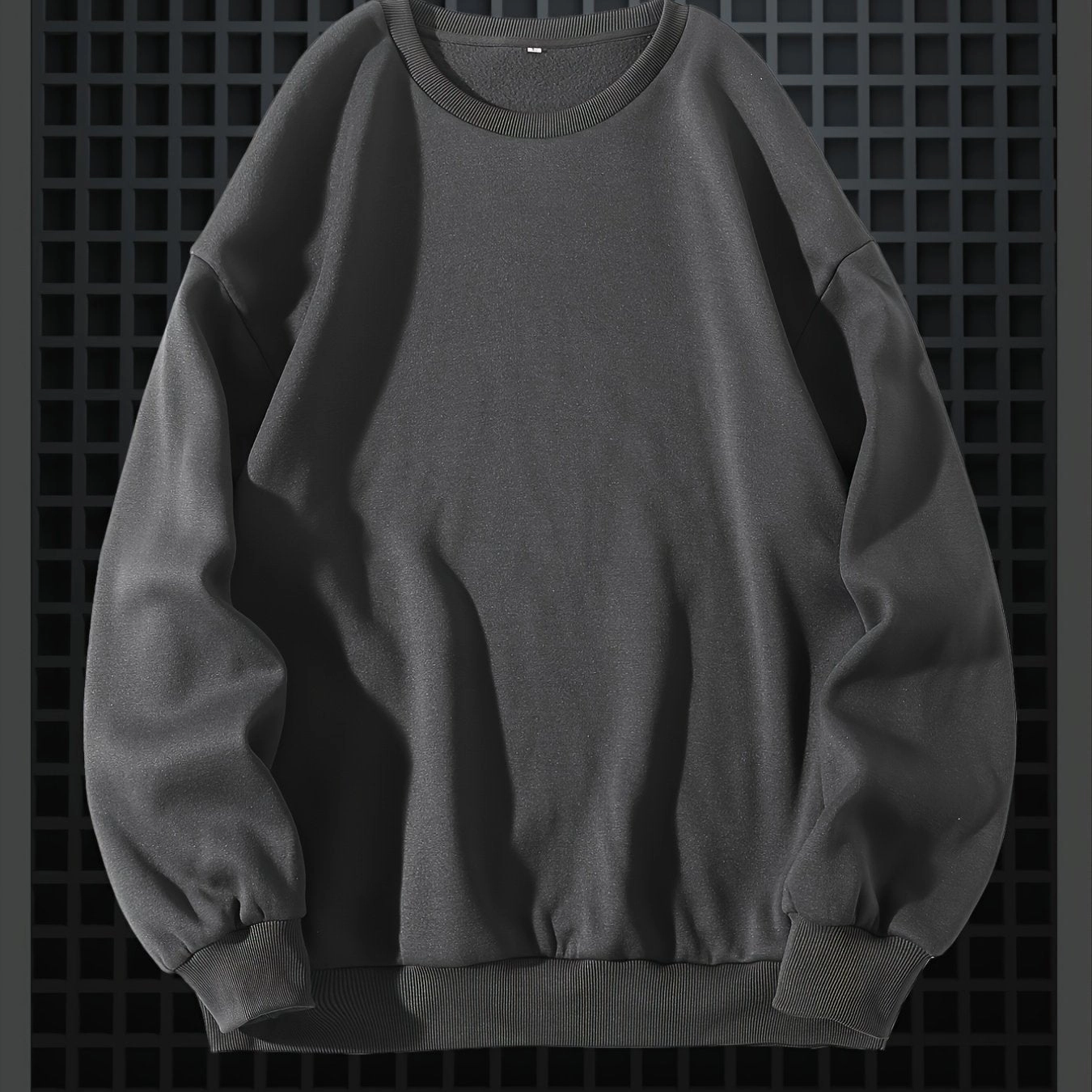 Men's Solid Fleece Crew Neck Pullover Long Sleeves Polyester Casual Trendy Sweatshirt