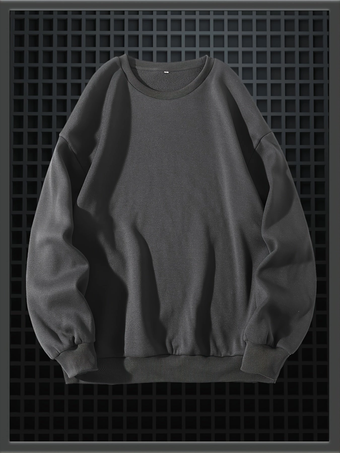 Men's Solid Fleece Crew Neck Pullover Long Sleeves Polyester Casual Trendy Sweatshirt