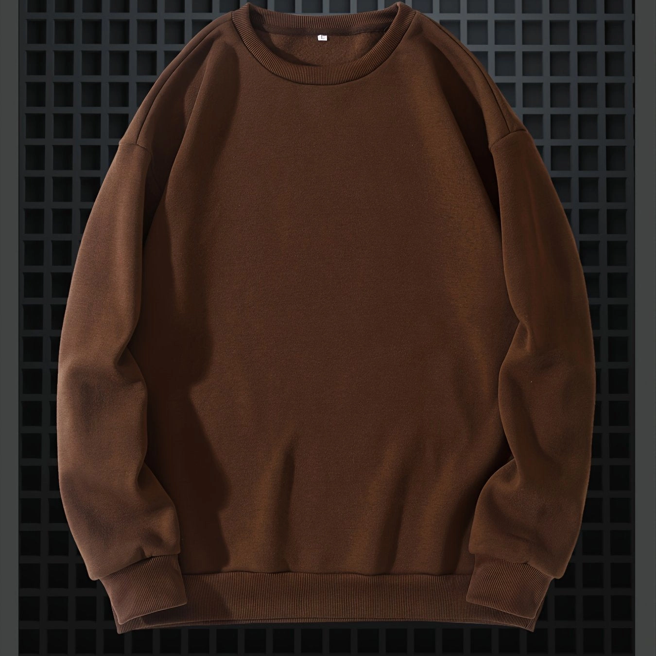 Men's Solid Fleece Crew Neck Pullover Long Sleeves Polyester Casual Trendy Sweatshirt