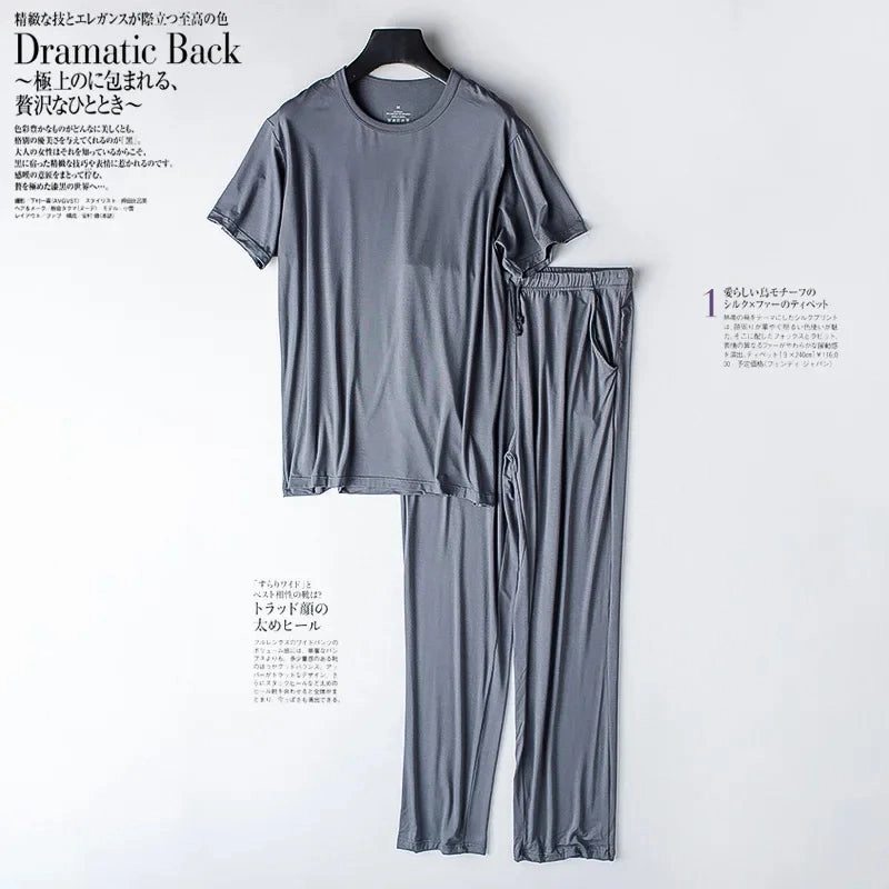 Men's Spring and Summer Modal Pajamas Two-Piece Short-Sleeved Trousers Loose Sports Home Wear Sleepwear Suit