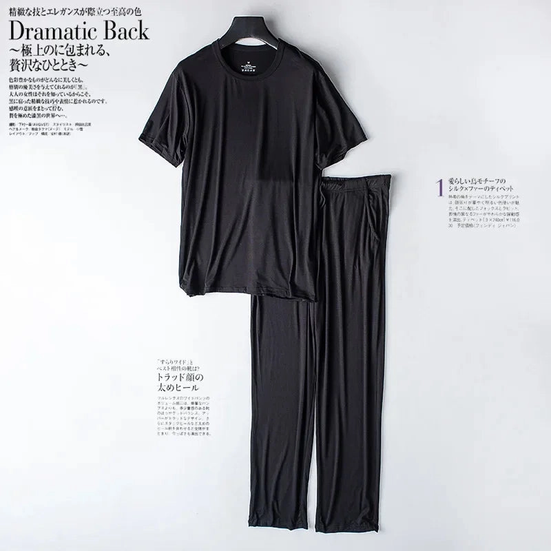 Men's Spring and Summer Modal Pajamas Two-Piece Short-Sleeved Trousers Loose Sports Home Wear Sleepwear Suit