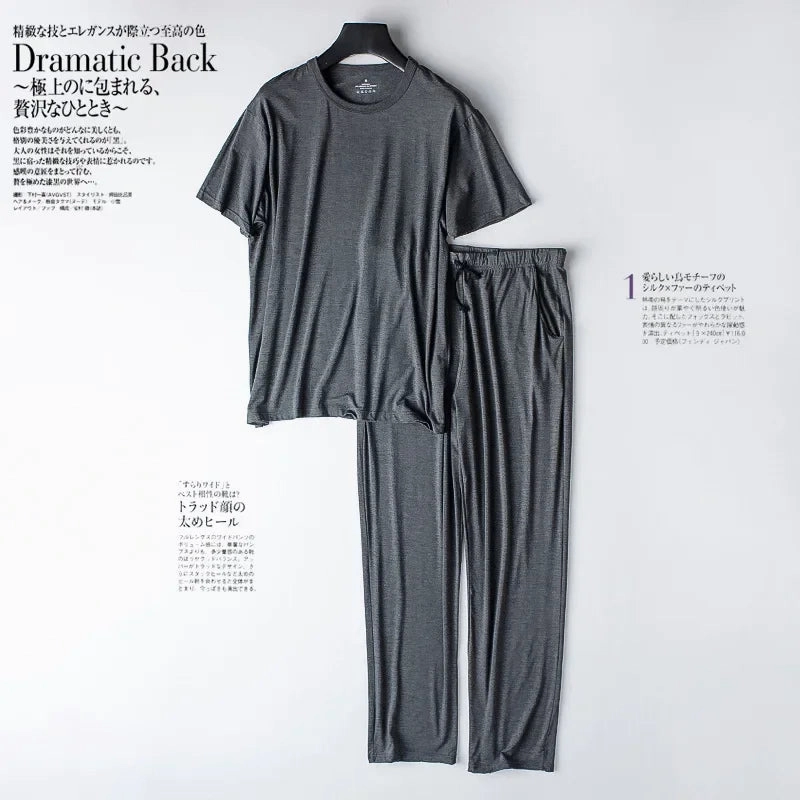 Men's Spring and Summer Modal Pajamas Two-Piece Short-Sleeved Trousers Loose Sports Home Wear Sleepwear Suit