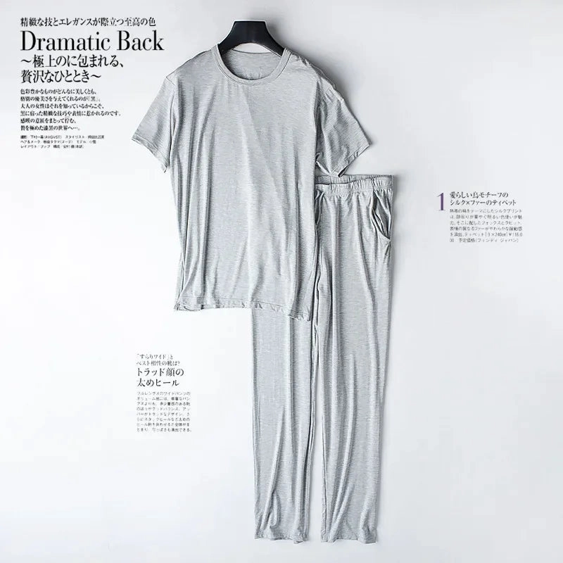 Men's Spring and Summer Modal Pajamas Two-Piece Short-Sleeved Trousers Loose Sports Home Wear Sleepwear Suit