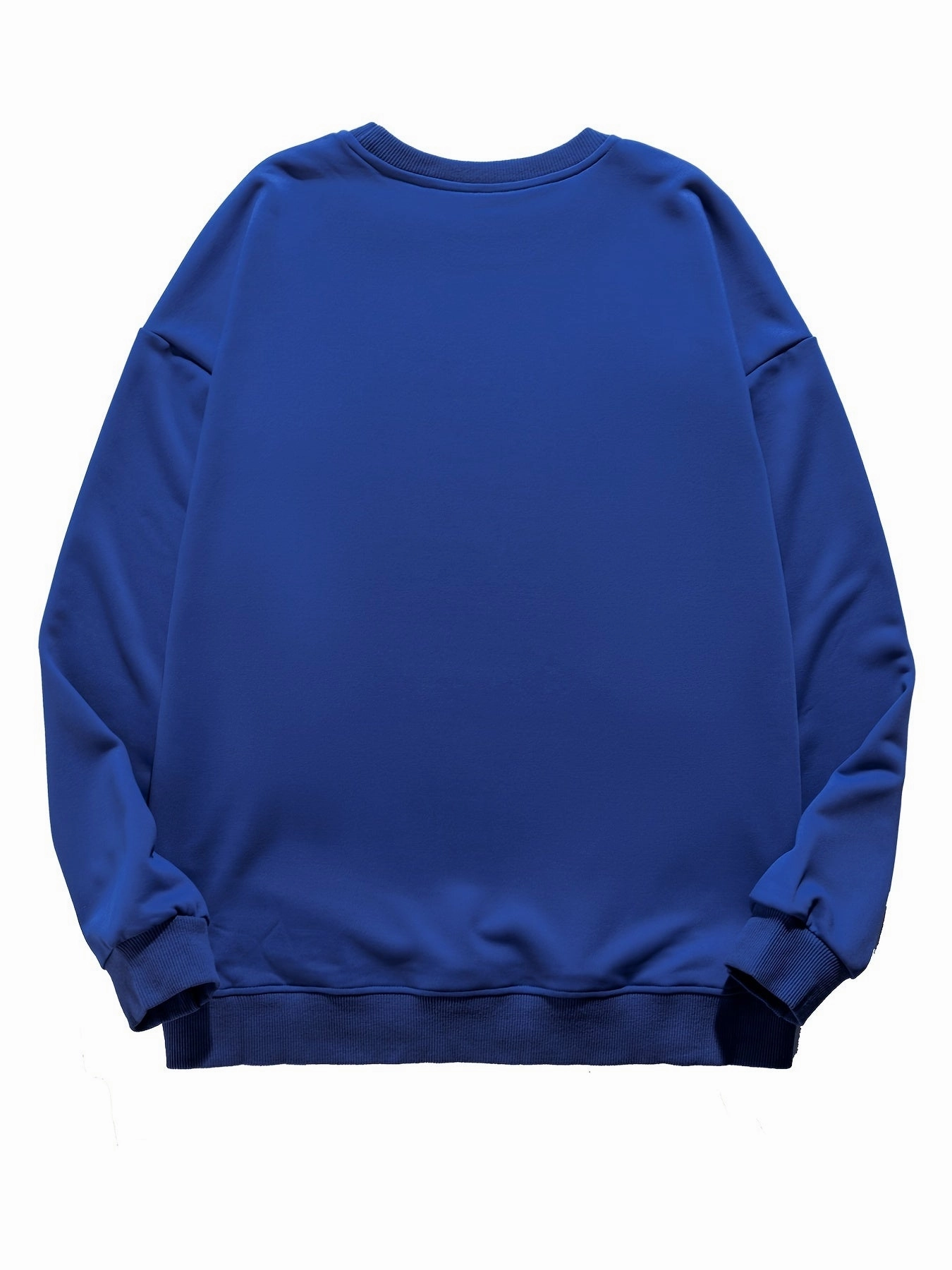 Men's Twill Drop Shoulder Blue Round Neck Pullover Sweatshirt