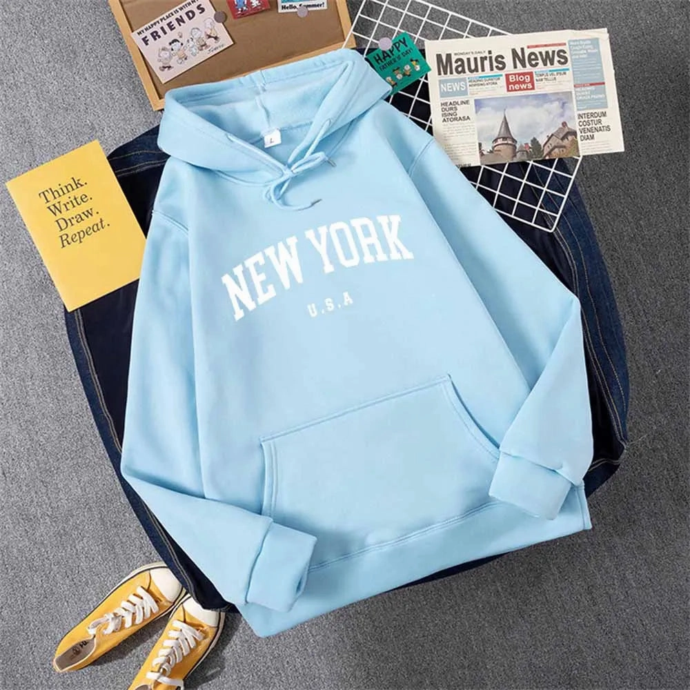 Men Women New York U.S.A City Hoodies Casual Pullover Fashion Graphic Sweatshirts Loose Fit Streetwear for Autumn Winter