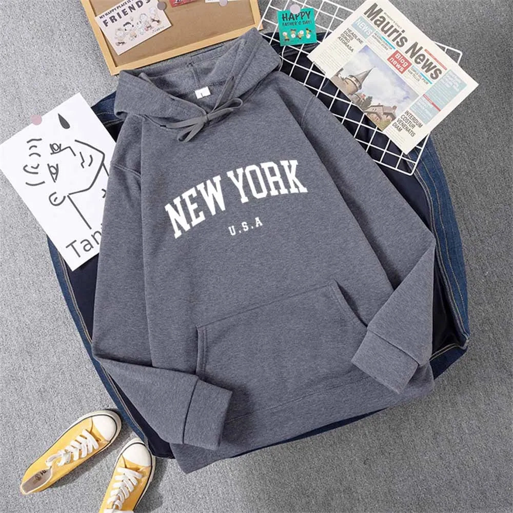 Men Women New York U.S.A City Hoodies Casual Pullover Fashion Graphic Sweatshirts Loose Fit Streetwear for Autumn Winter
