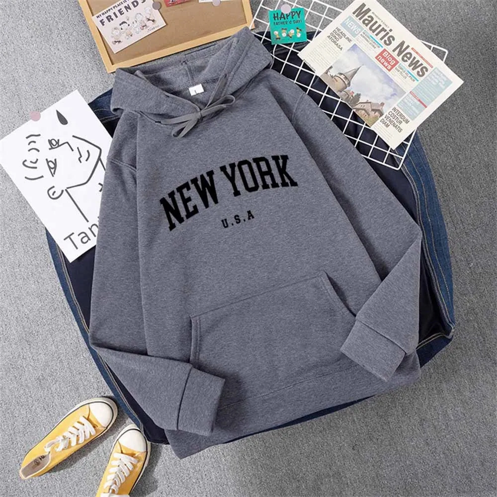 Men Women New York U.S.A City Hoodies Casual Pullover Fashion Graphic Sweatshirts Loose Fit Streetwear for Autumn Winter