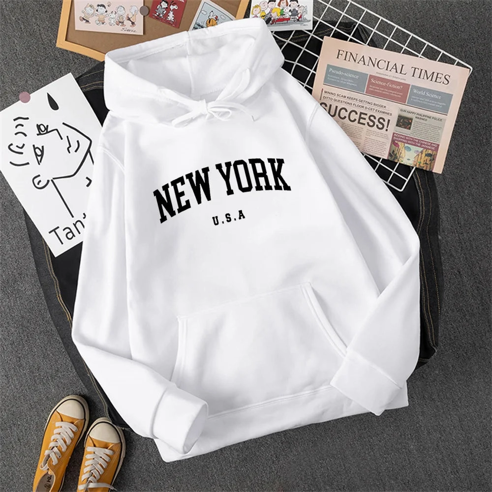 Men Women New York U.S.A City Hoodies Casual Pullover Fashion Graphic Sweatshirts Loose Fit Streetwear for Autumn Winter