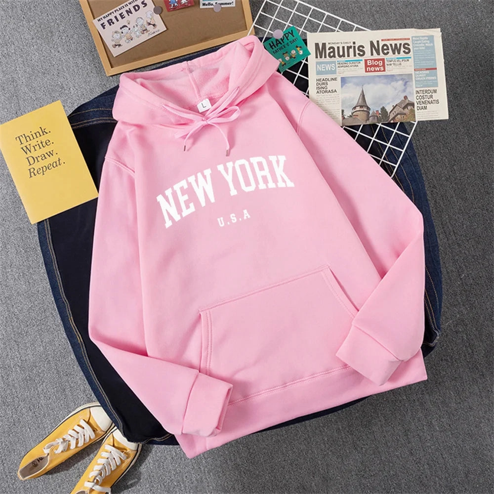 Men Women New York U.S.A City Hoodies Casual Pullover Fashion Graphic Sweatshirts Loose Fit Streetwear for Autumn Winter
