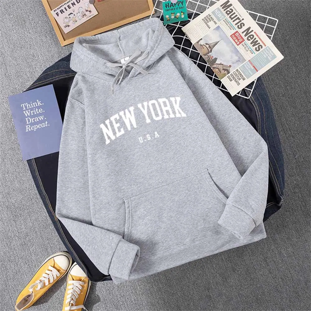 Men Women New York U.S.A City Hoodies Casual Pullover Fashion Graphic Sweatshirts Loose Fit Streetwear for Autumn Winter