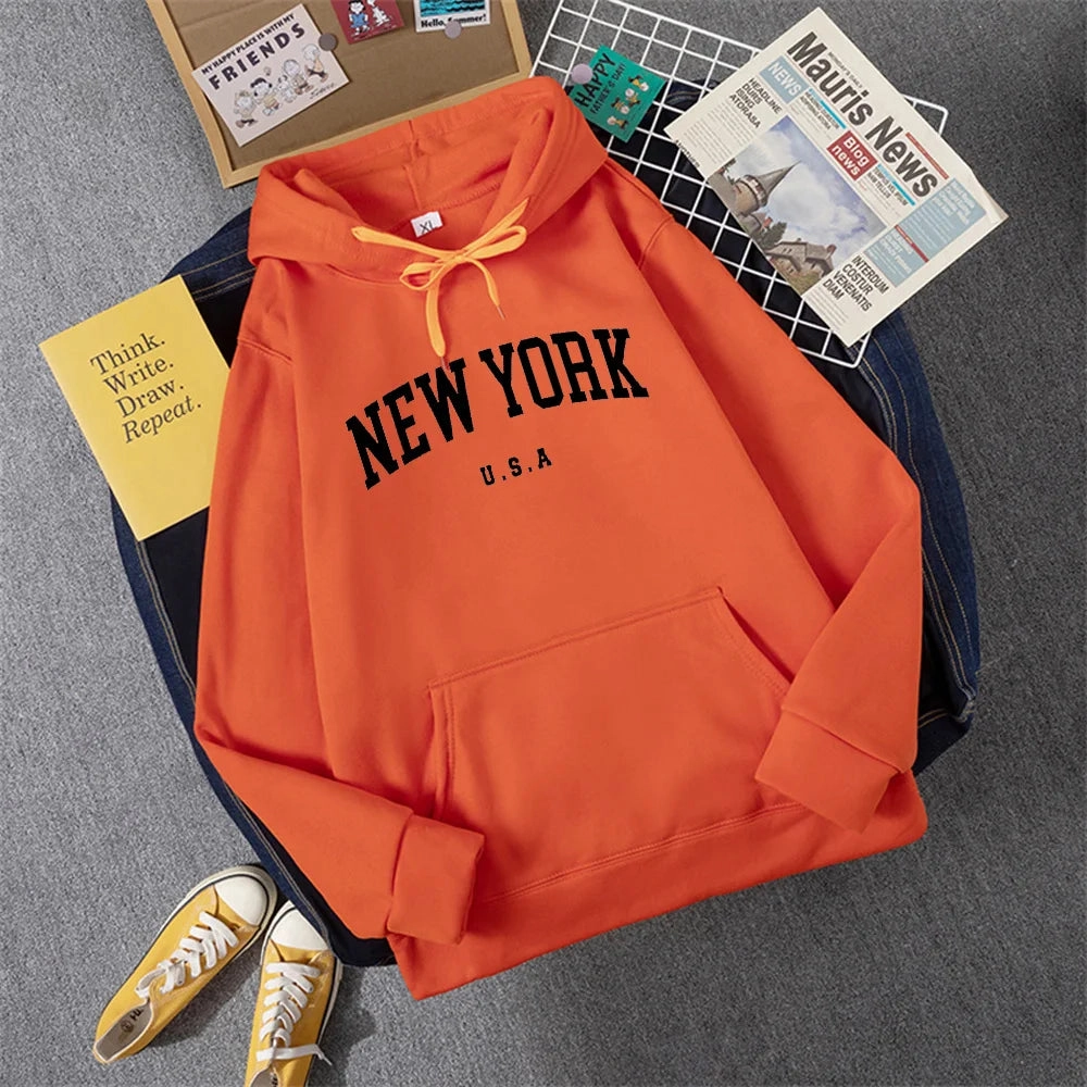 Men Women New York U.S.A City Hoodies Casual Pullover Fashion Graphic Sweatshirts Loose Fit Streetwear for Autumn Winter