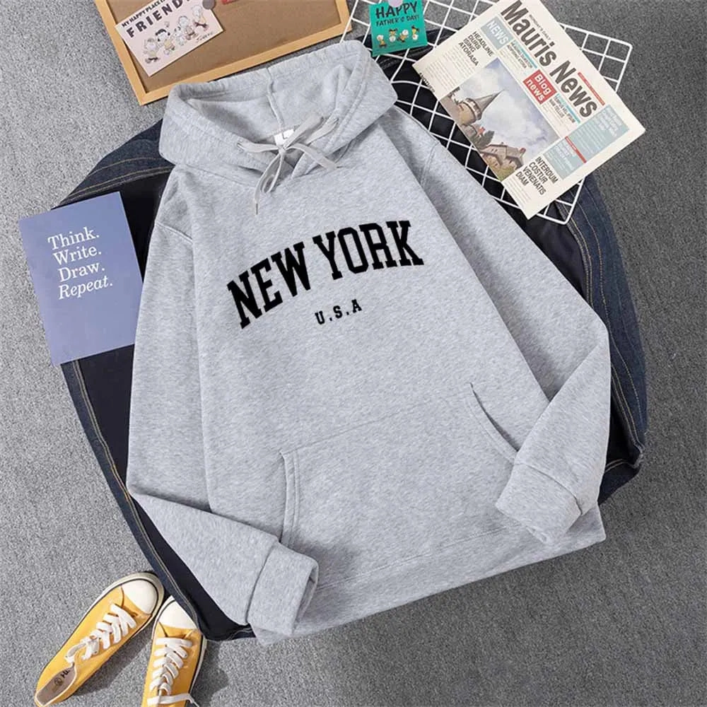 Men Women New York U.S.A City Hoodies Casual Pullover Fashion Graphic Sweatshirts Loose Fit Streetwear for Autumn Winter