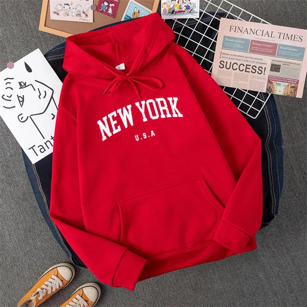 Men Women New York U.S.A City Hoodies Casual Pullover Fashion Graphic Sweatshirts Loose Fit Streetwear for Autumn Winter
