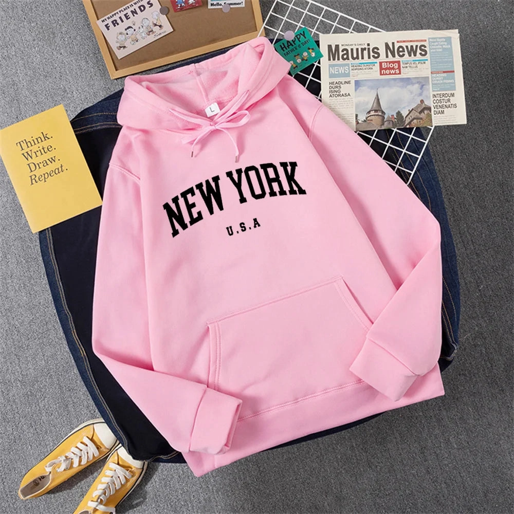 Men Women New York U.S.A City Hoodies Casual Pullover Fashion Graphic Sweatshirts Loose Fit Streetwear for Autumn Winter