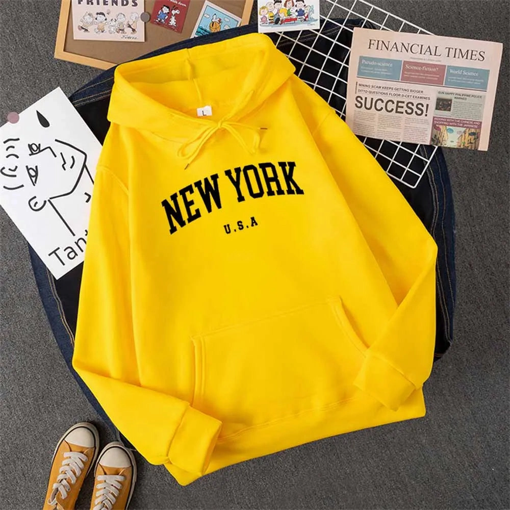 Men Women New York U.S.A City Hoodies Casual Pullover Fashion Graphic Sweatshirts Loose Fit Streetwear for Autumn Winter