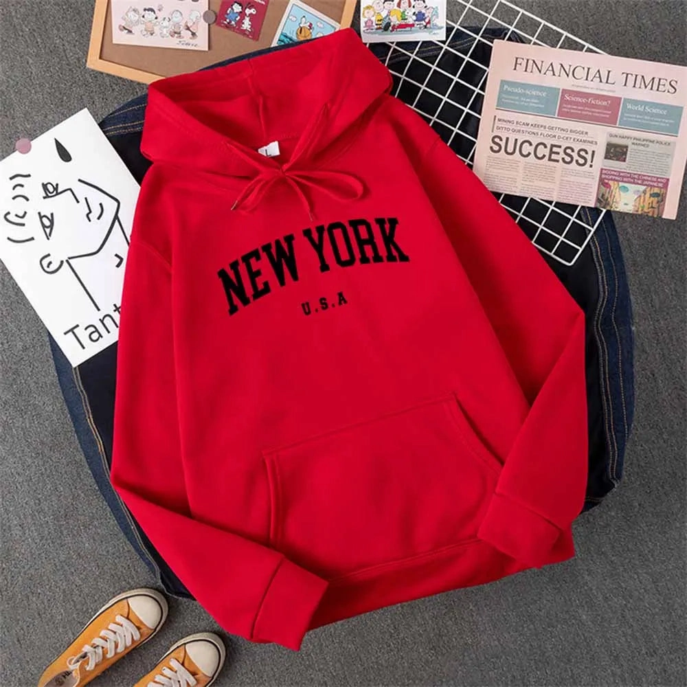 Men Women New York U.S.A City Hoodies Casual Pullover Fashion Graphic Sweatshirts Loose Fit Streetwear for Autumn Winter