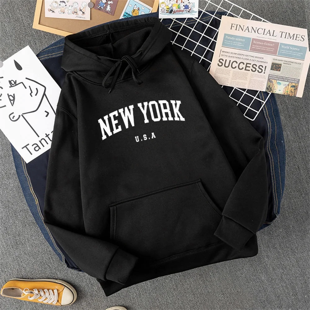 Men Women New York U.S.A City Hoodies Casual Pullover Fashion Graphic Sweatshirts Loose Fit Streetwear for Autumn Winter