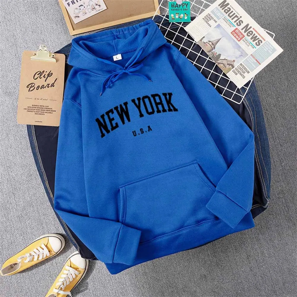 Men Women New York U.S.A City Hoodies Casual Pullover Fashion Graphic Sweatshirts Loose Fit Streetwear for Autumn Winter