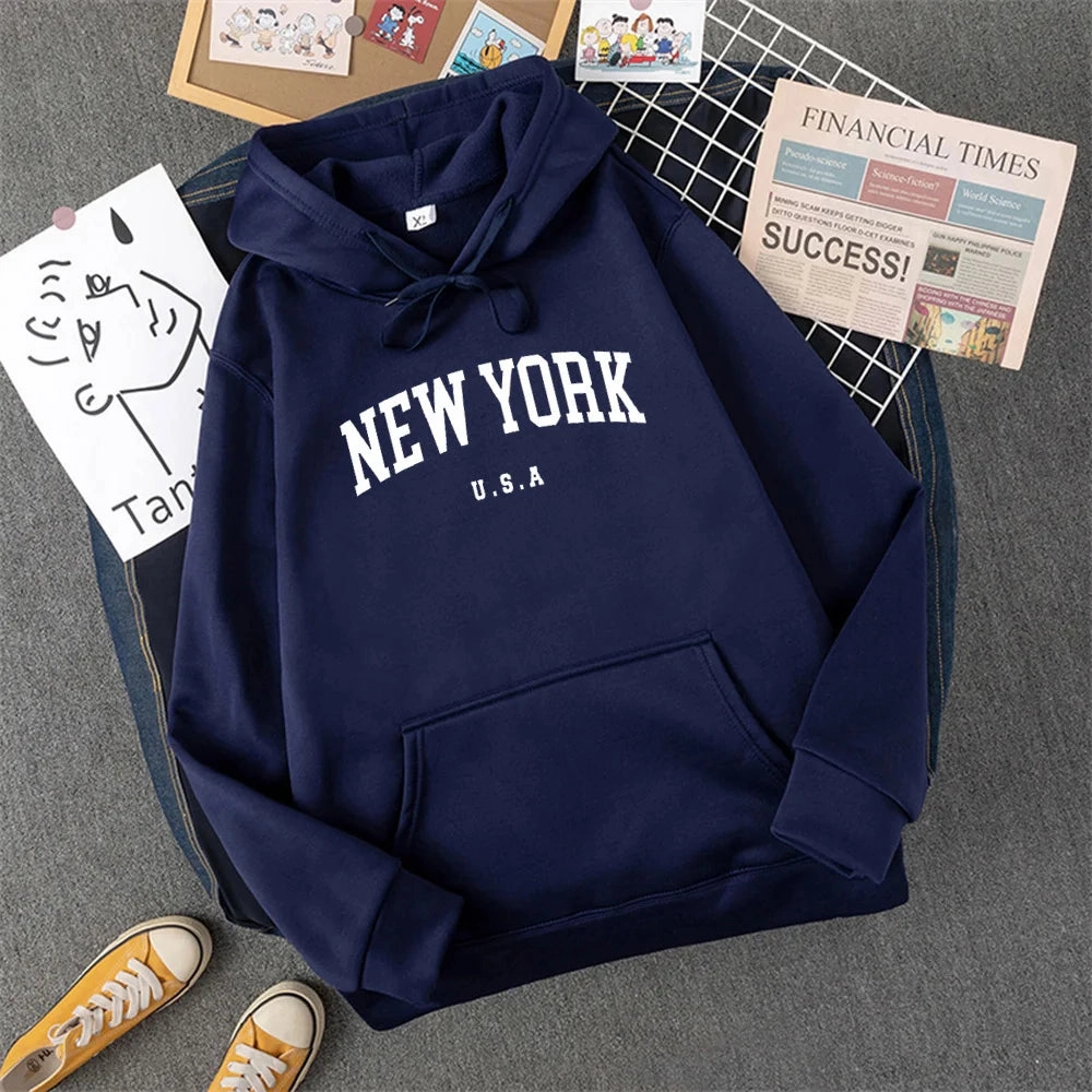 Men Women New York U.S.A City Hoodies Casual Pullover Fashion Graphic Sweatshirts Loose Fit Streetwear for Autumn Winter