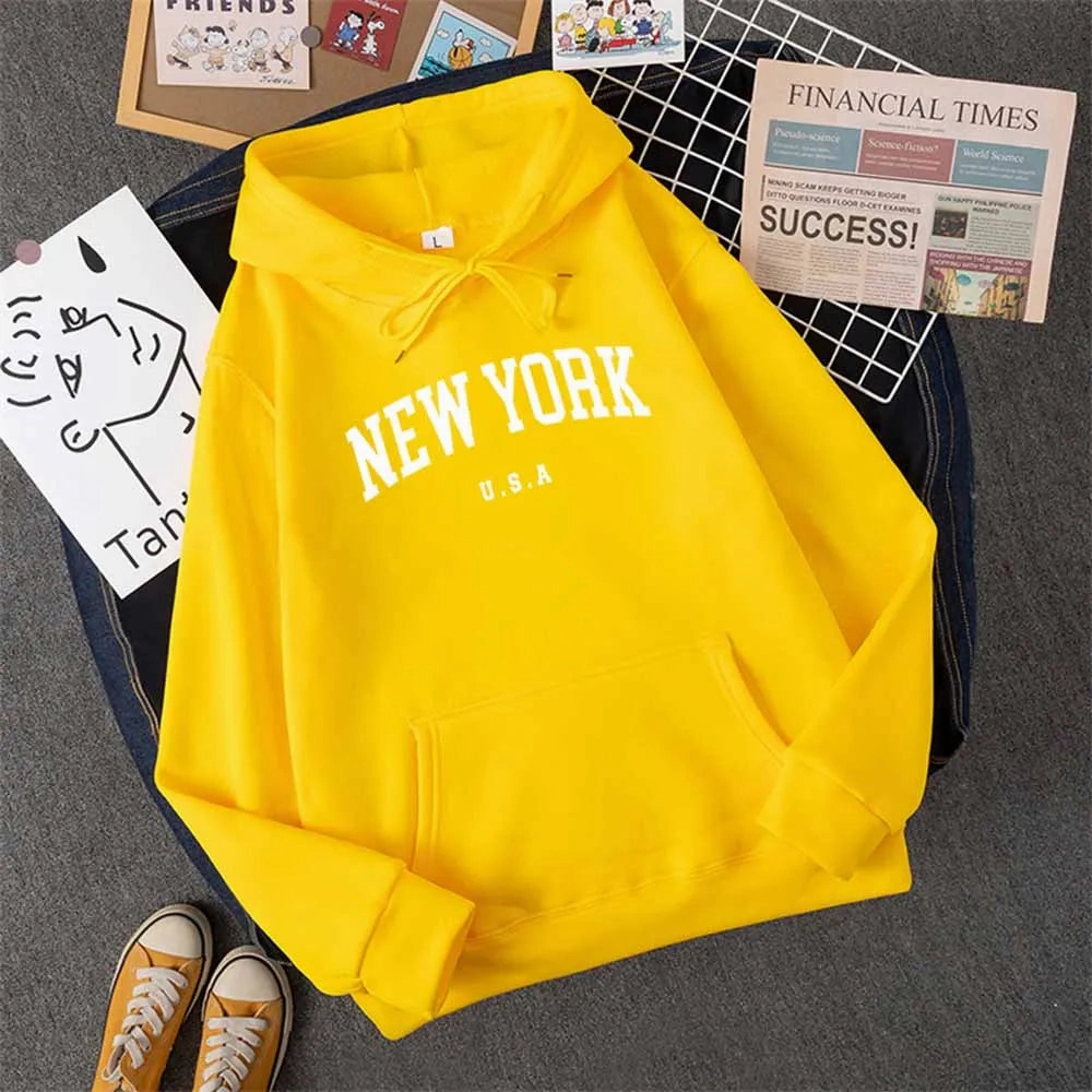 Men Women New York U.S.A City Hoodies Casual Pullover Fashion Graphic Sweatshirts Loose Fit Streetwear for Autumn Winter