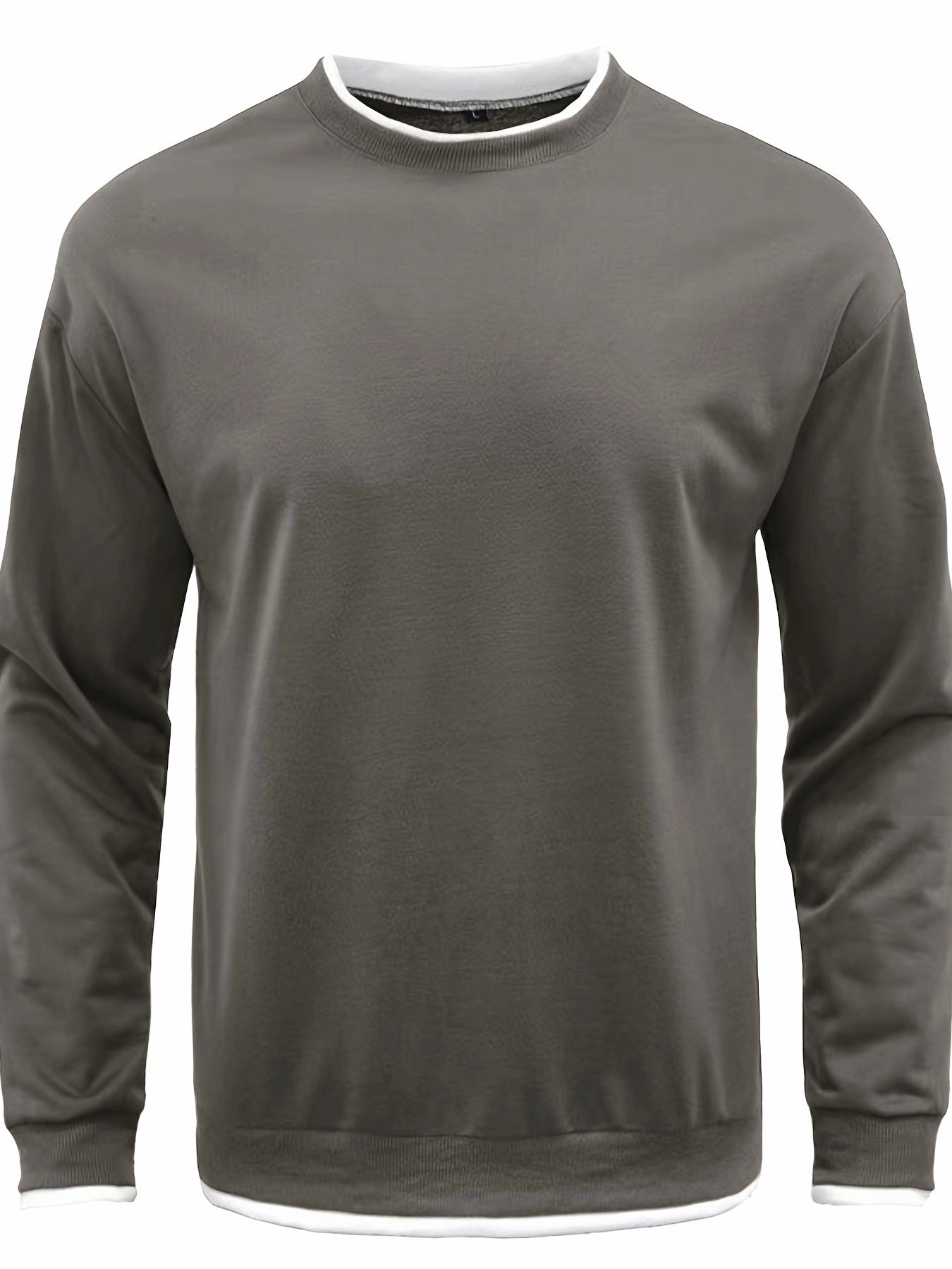 Mens Casual Fabric Texture Non Stretch Crew Neck Long Sleeves Pullover