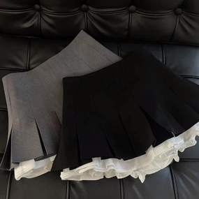 MEXZT Y2K Ruffles Black Mini Skirt Women High Waist Kawaii