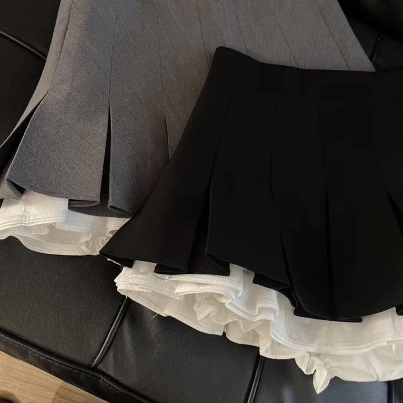 MEXZT Y2K Ruffles Black Mini Skirt Women High Waist Kawaii