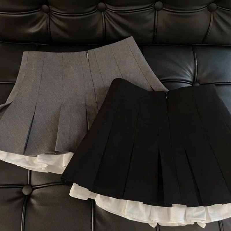 MEXZT Y2K Ruffles Black Mini Skirt Women High Waist Kawaii