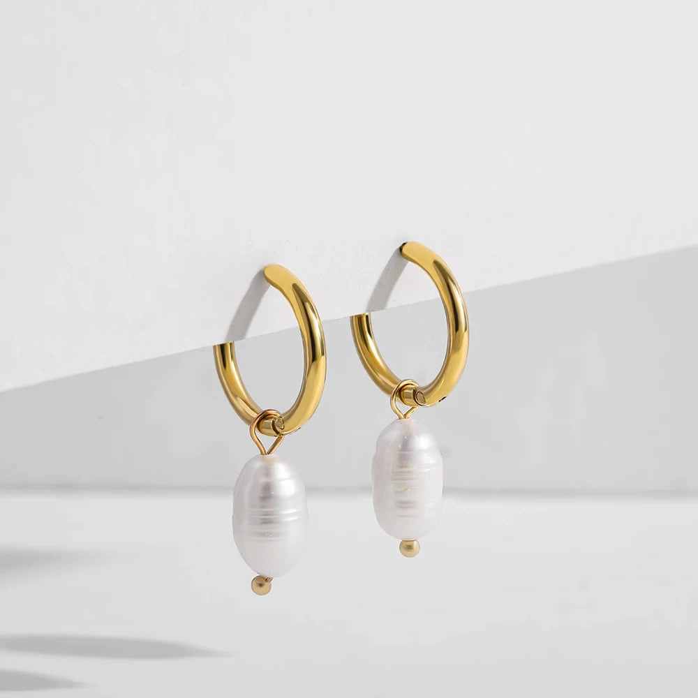 Minimalist Eardrop Pearl Small Hoop Earrings for Women