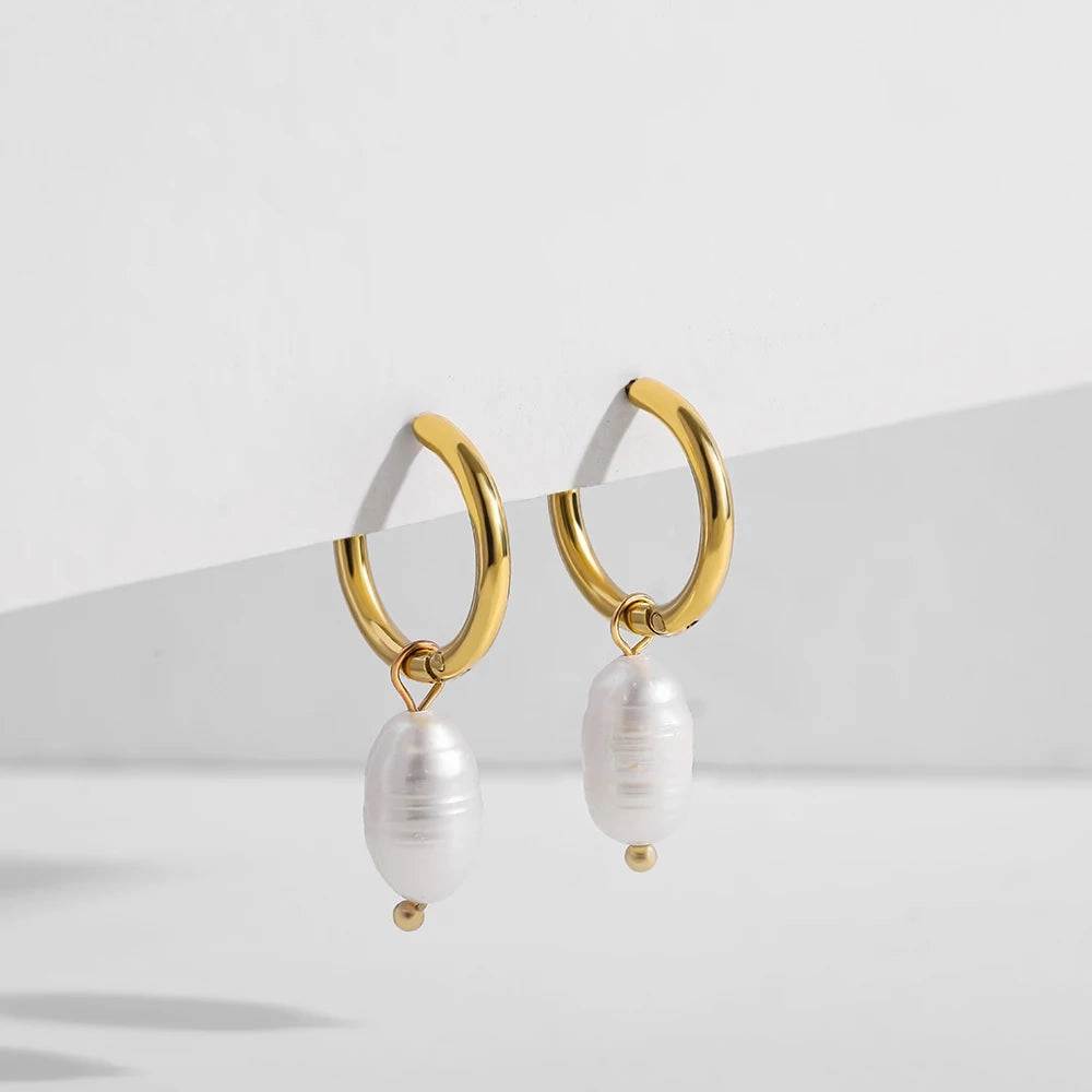 Minimalist Eardrop Pearl Small Hoop Earrings for Women