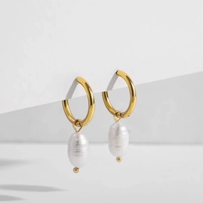 Minimalist Eardrop Pearl Small Hoop Earrings for Women