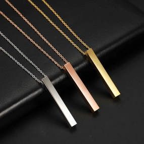 Mirror Polished Stainless Steel Square Vertical Bar Pendant Necklace for Women
