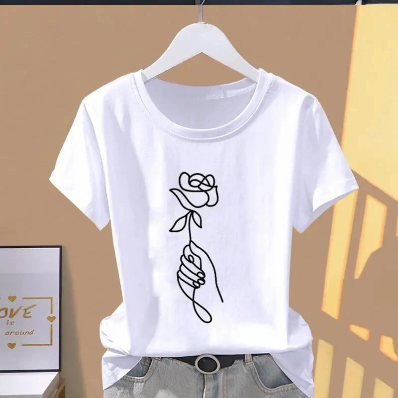 Modal Women Print Floral Sports Fashion Casual Explosive Short Sleeve T-shirt Graphic Tshirts Women Clothes Oversized T Shirt