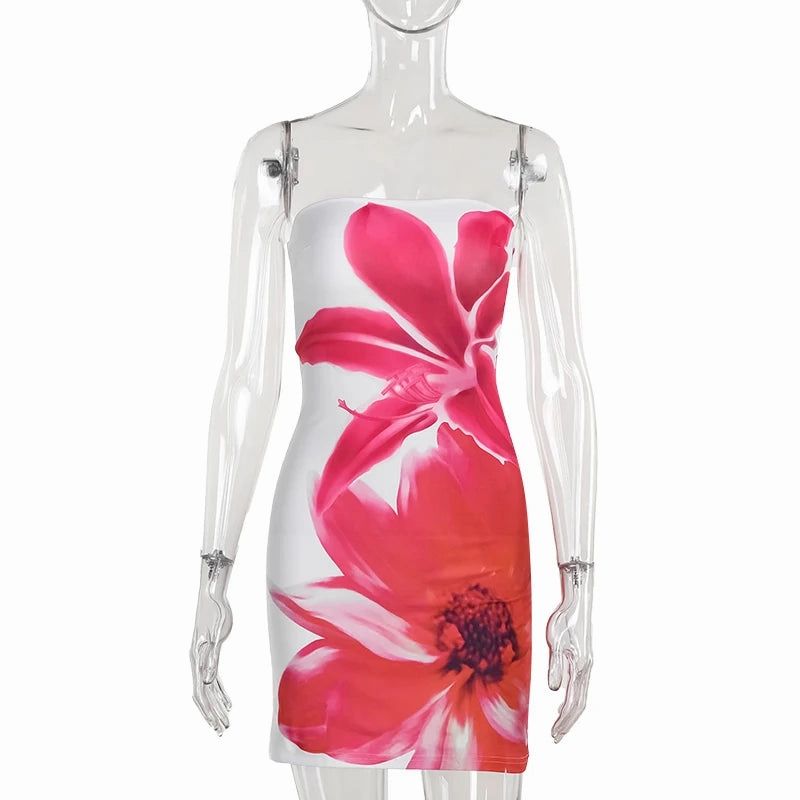 Mozision Strapless Backless Print Dress For Women Fashion Mini Bodycon Off-shoulder Club Party Wear