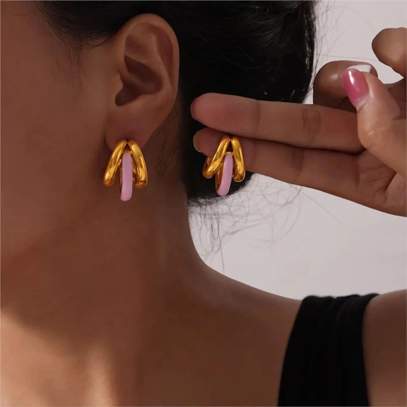 Multi Layer Stainless Steel Gold Plated Smooth C Shape Earrings For Women Waterproof Chic Stud Ear Cuff