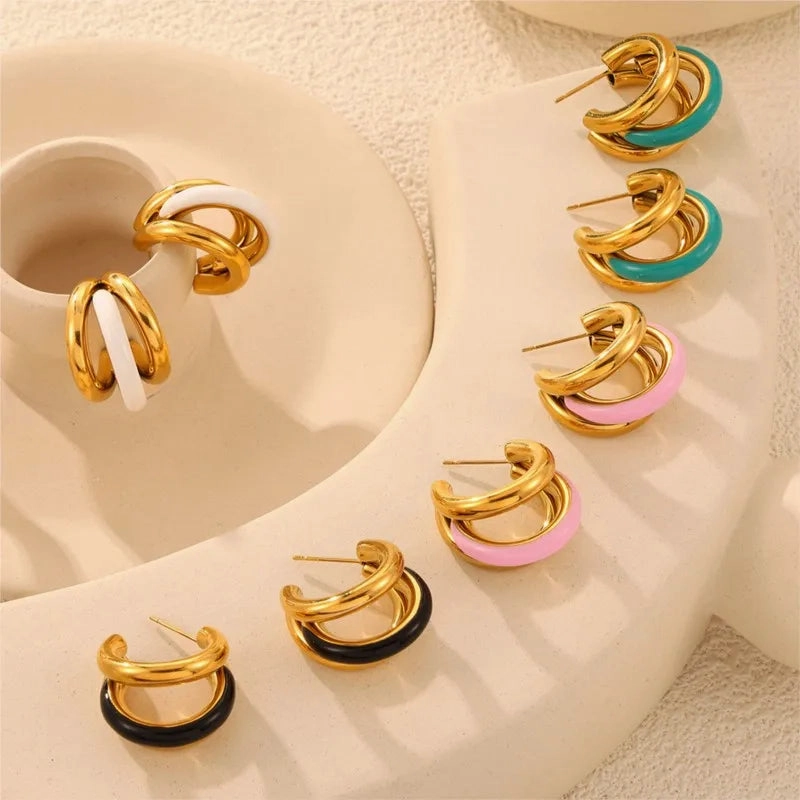 Multi Layer Stainless Steel Gold Plated Smooth C Shape Earrings For Women Waterproof Chic Stud Ear Cuff