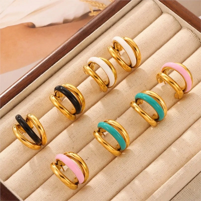 Multi Layer Stainless Steel Gold Plated Smooth C Shape Earrings For Women Waterproof Chic Stud Ear Cuff