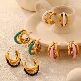 Multi Layer Stainless Steel Gold Plated Smooth C Shape Earrings For Women Waterproof Chic Stud Ear Cuff