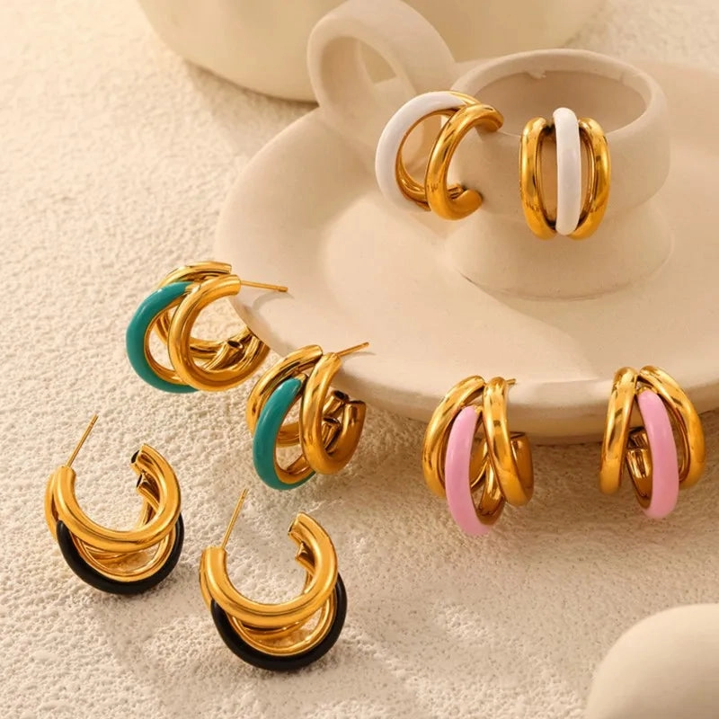 Multi Layer Stainless Steel Gold Plated Smooth C Shape Earrings For Women Waterproof Chic Stud Ear Cuff