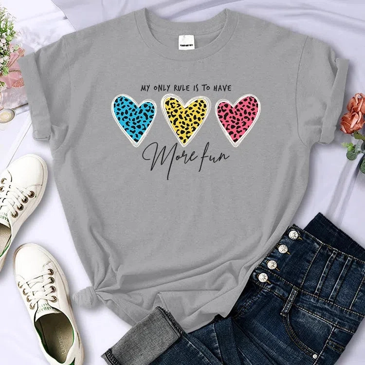 My Only Rule Is To Have More Fun Print T-Shirts Women Summer Cool Tee Fashion O-Neck Short Sleeve Stylish Casual Shirt