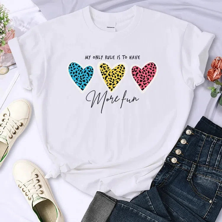 My Only Rule Is To Have More Fun Print T-Shirts Women Summer Cool Tee Fashion O-Neck Short Sleeve Stylish Casual Shirt