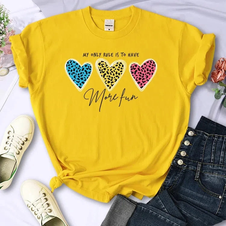My Only Rule Is To Have More Fun Print T-Shirts Women Summer Cool Tee Fashion O-Neck Short Sleeve Stylish Casual Shirt