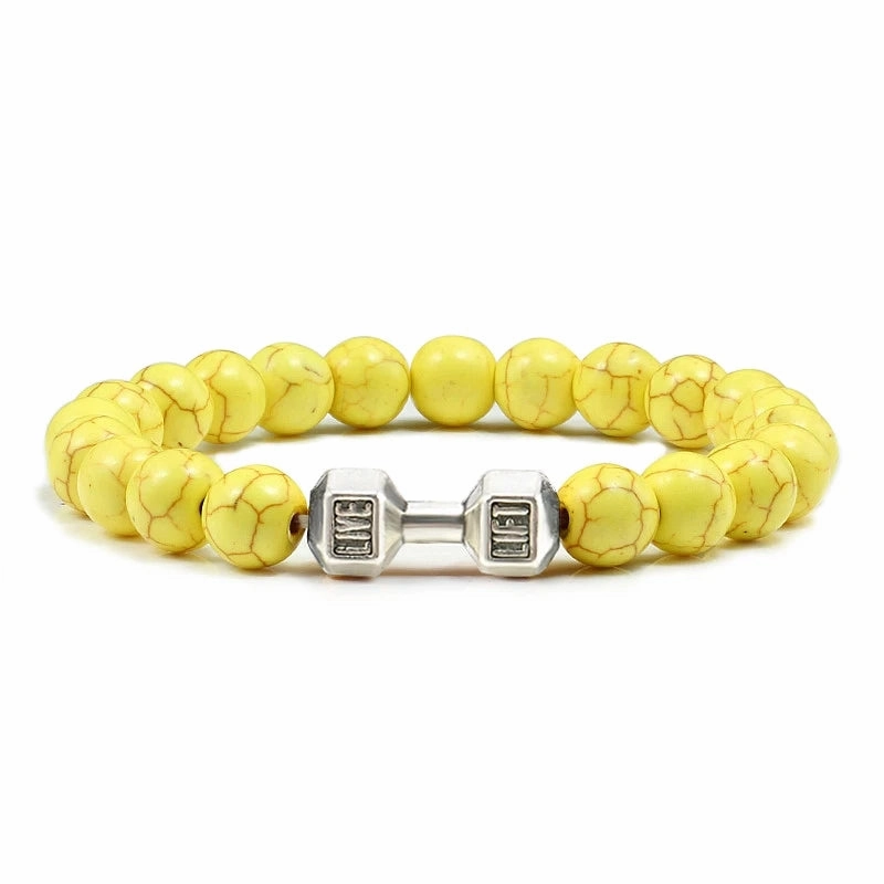 Natural Volcanic Stone Bracelet Men Matte Black Lava White Beads Fitness Jewelry