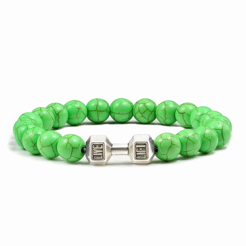 Natural Volcanic Stone Bracelet Men Matte Black Lava White Beads Fitness Jewelry