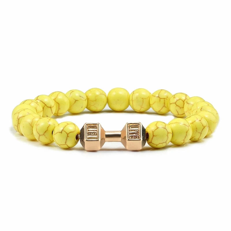 Natural Volcanic Stone Bracelet Men Matte Black Lava White Beads Fitness Jewelry