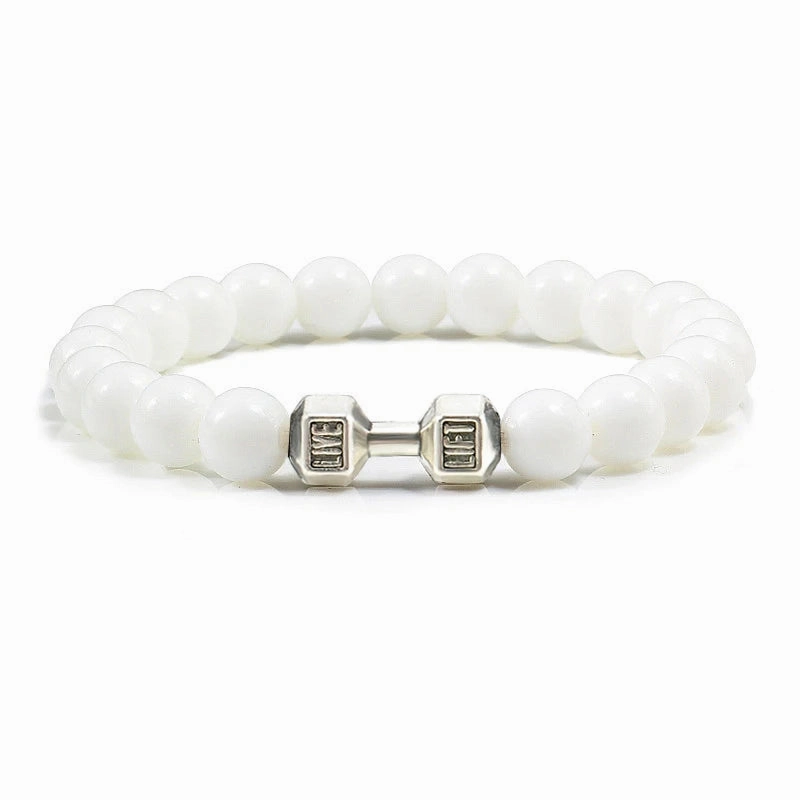 Natural Volcanic Stone Bracelet Men Matte Black Lava White Beads Fitness Jewelry